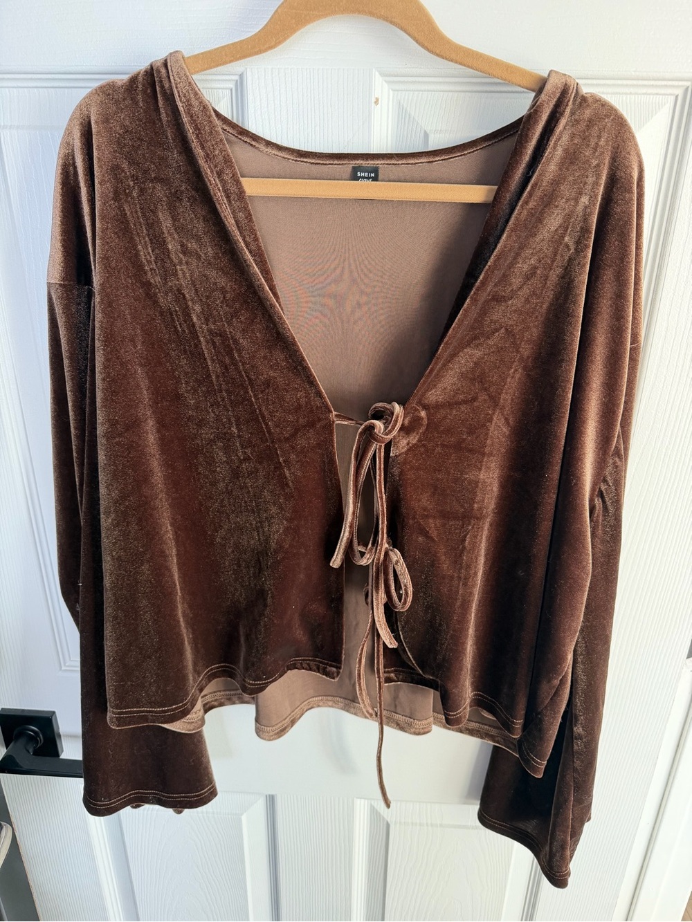 Velvet Tie-Front Top in Rich Brown
